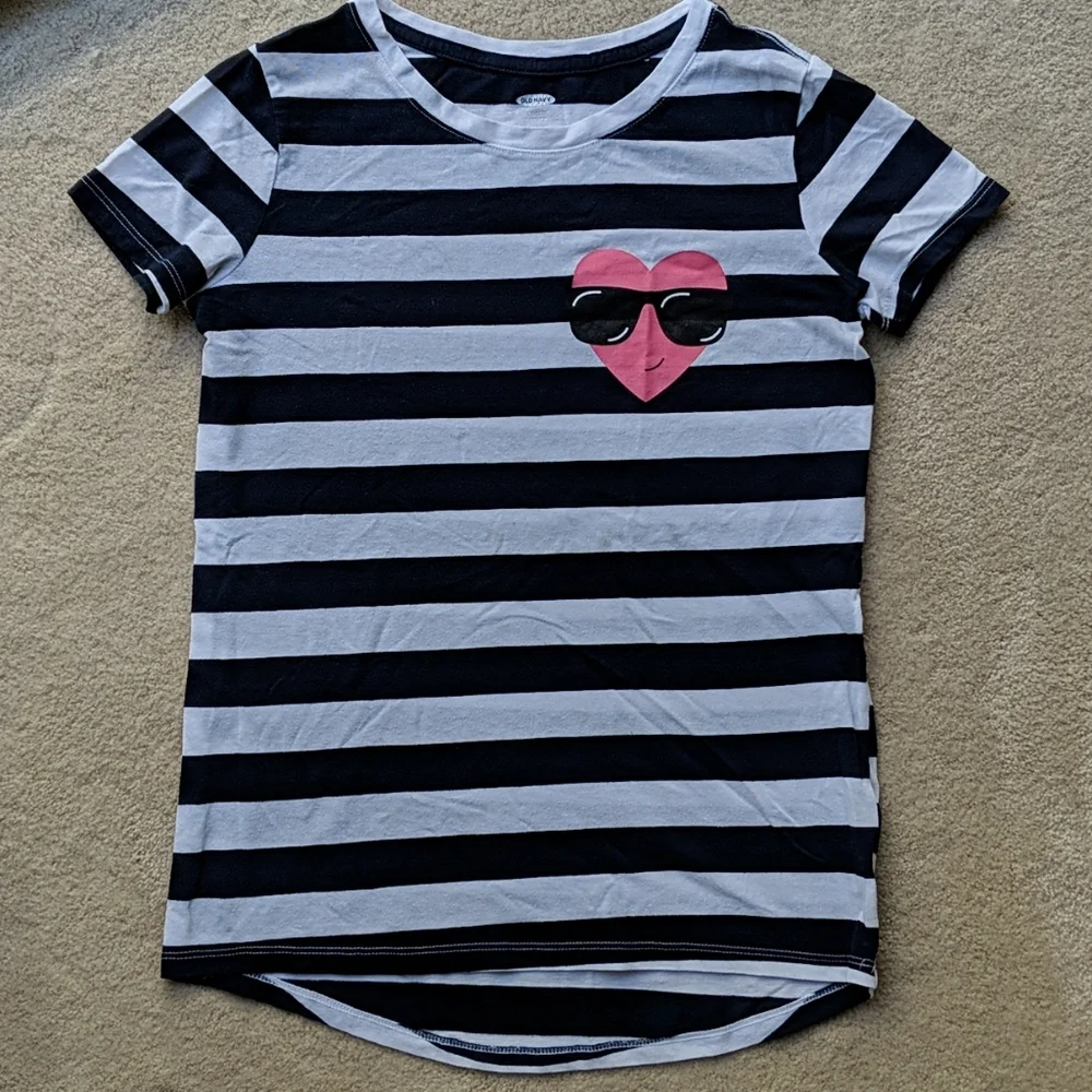 Navy & White striped shirt with heart
